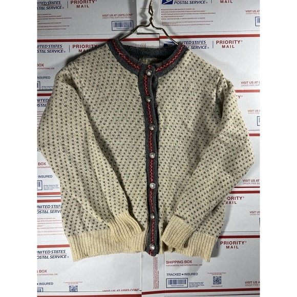 L.L. Bean Sweaters - Vintage LL Bean 70s Cardigan Sweater‎ Womens Large Wool Nordic Buttons USA Made